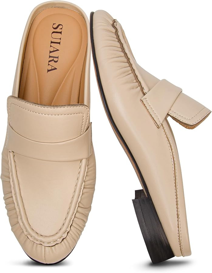 Penny Loafers for Women Chunky Heel Flat Mules Round Toe Slip on Comfortable Loafers Casual Slide... | Amazon (US)