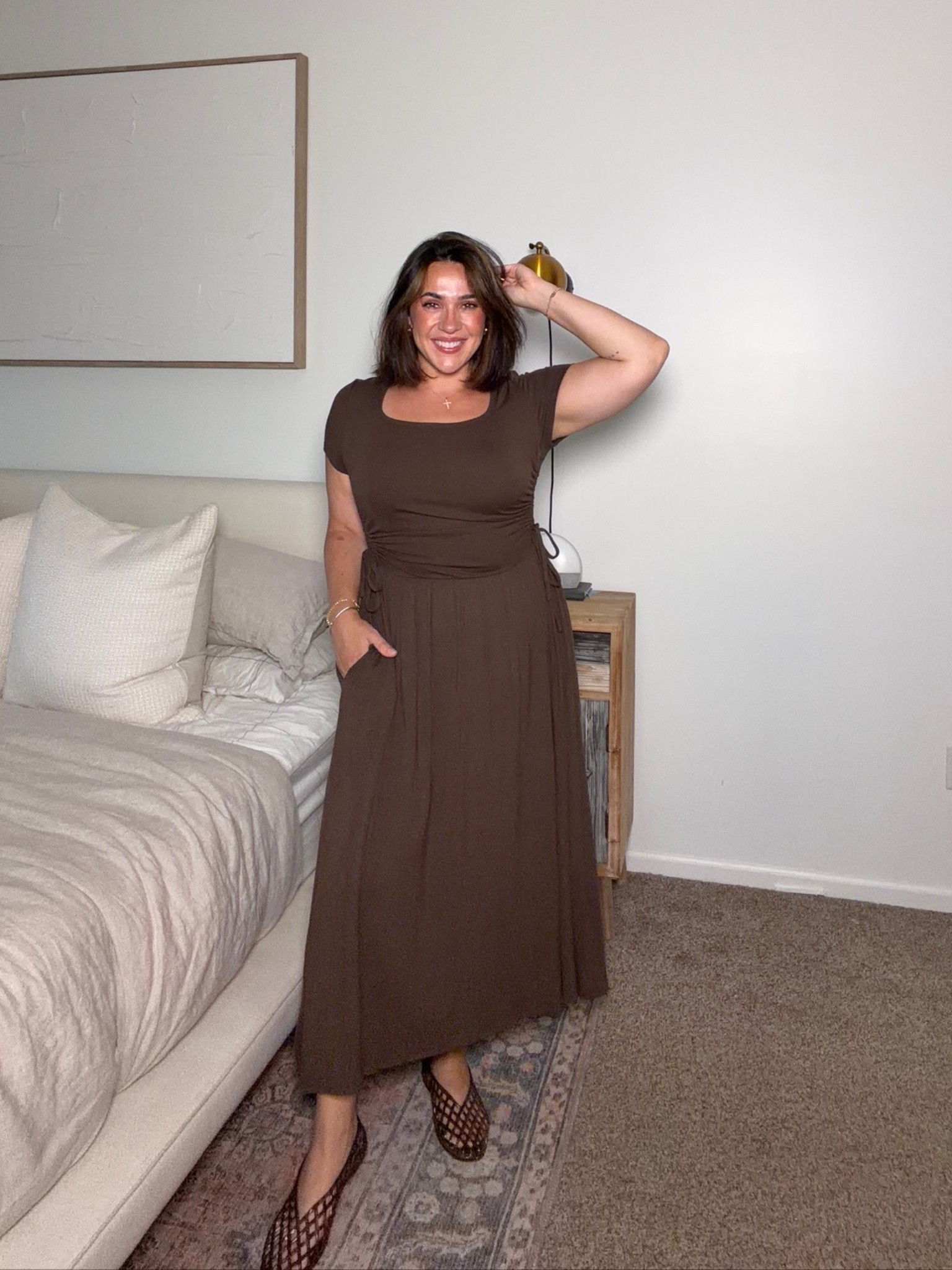 Comfy bloat friendly Amazon dress for early fall! Workwear/teacher outfit. Comes in other colors. Size L