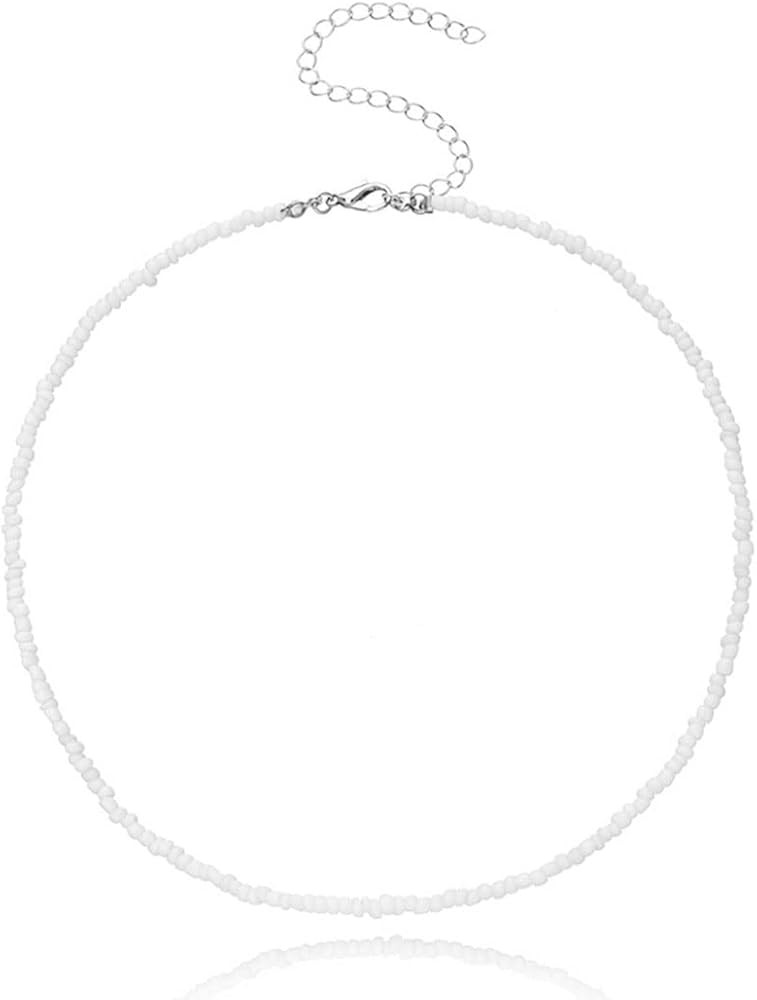 Tgirls Boho Choker Necklace Chain Red Seed Rice Beaded Necklaces Jewelry for Women and Girls | Amazon (US)