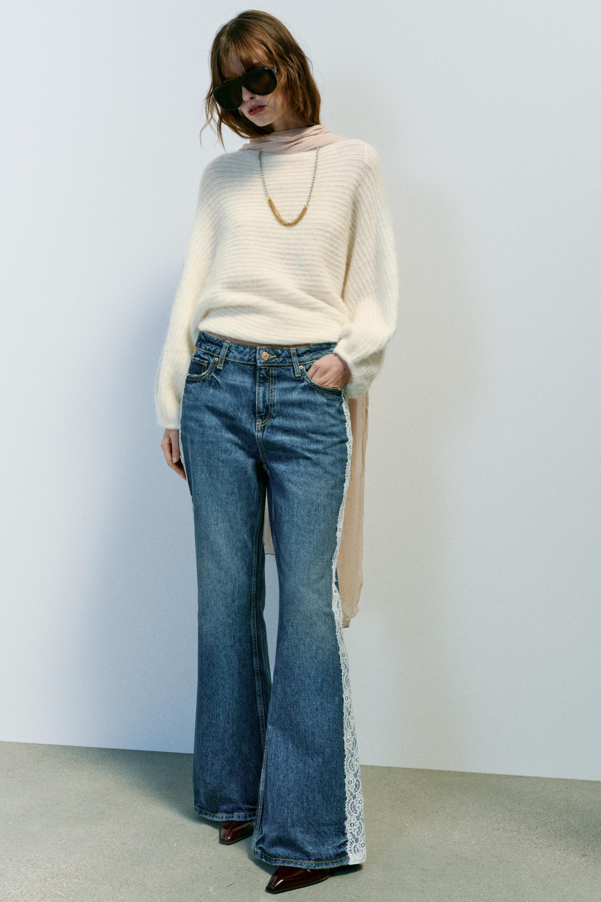 Zara - Z1975 Wide Leg Cropped High Rise Belted Jeans - Women - Mid-Blue - Women | Zara US