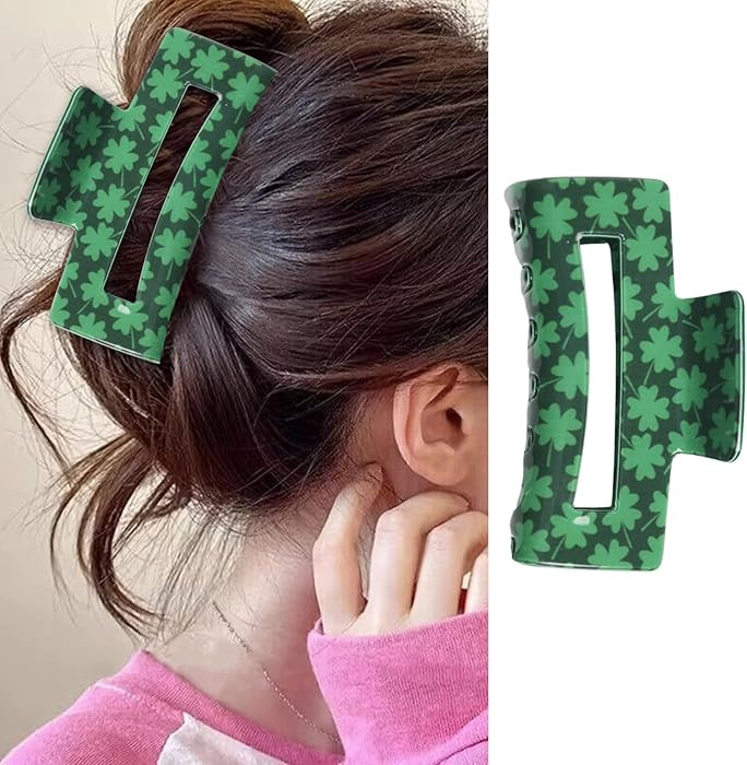 St. Patrick's Day Hair Claw Clips for Women French Hair Barrettes Lucky Green Shamrock Design Lar... | Amazon (US)