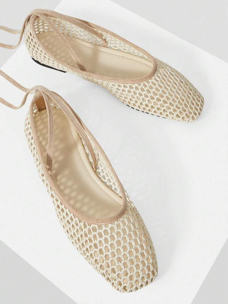 Mnmlis Exquisite Woven Hollow Flat Women's Shoes, Fashionable And Comfortable, Square Toe Elegant Flat Shoes | SHEIN