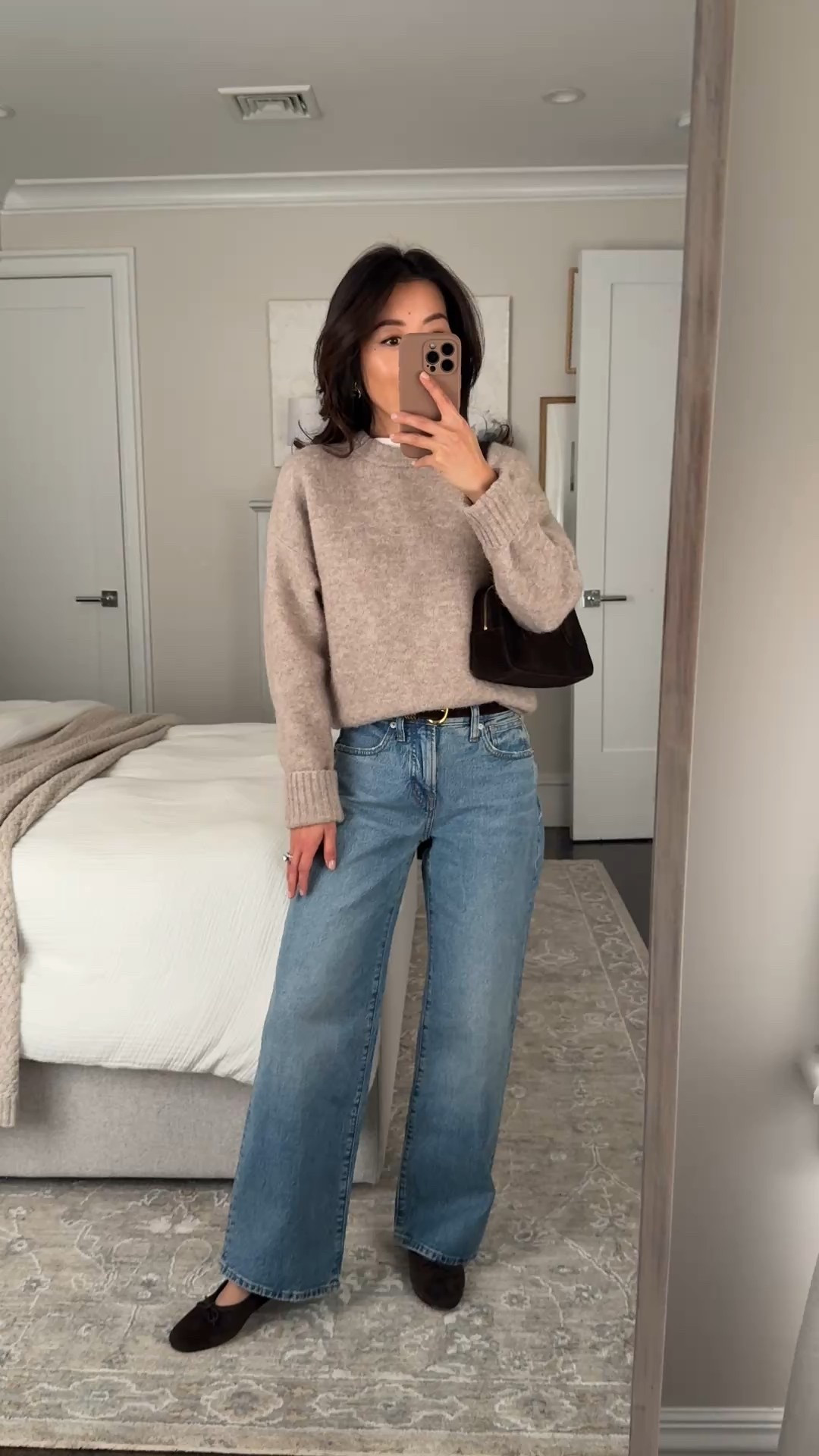 Exact jeans and the more popular cropped version linked are both on major sale! Love mine in 24 petite 

• “Cloudsoft” collection sweaters are so cozy! This is xxs and a relaxed fit, warm weight. 

Also comes in cable knit cropped style

• Perfect vintage wide leg jeans 24 petite , fyi the petite sizing has a mid high rise while regular sizing has a higher rise 

• Everlane tee xs size up great basic I wear it backwards under sweaters so the white collar peeks through.

• Triple metal keeper belt xxs

• Ballet flats 5.5, I am usually in between 5 and 5.5 and took the bigger half

• Suede shoulder bag

#LTKPetite #LTKSeasonal #LTKmomlife