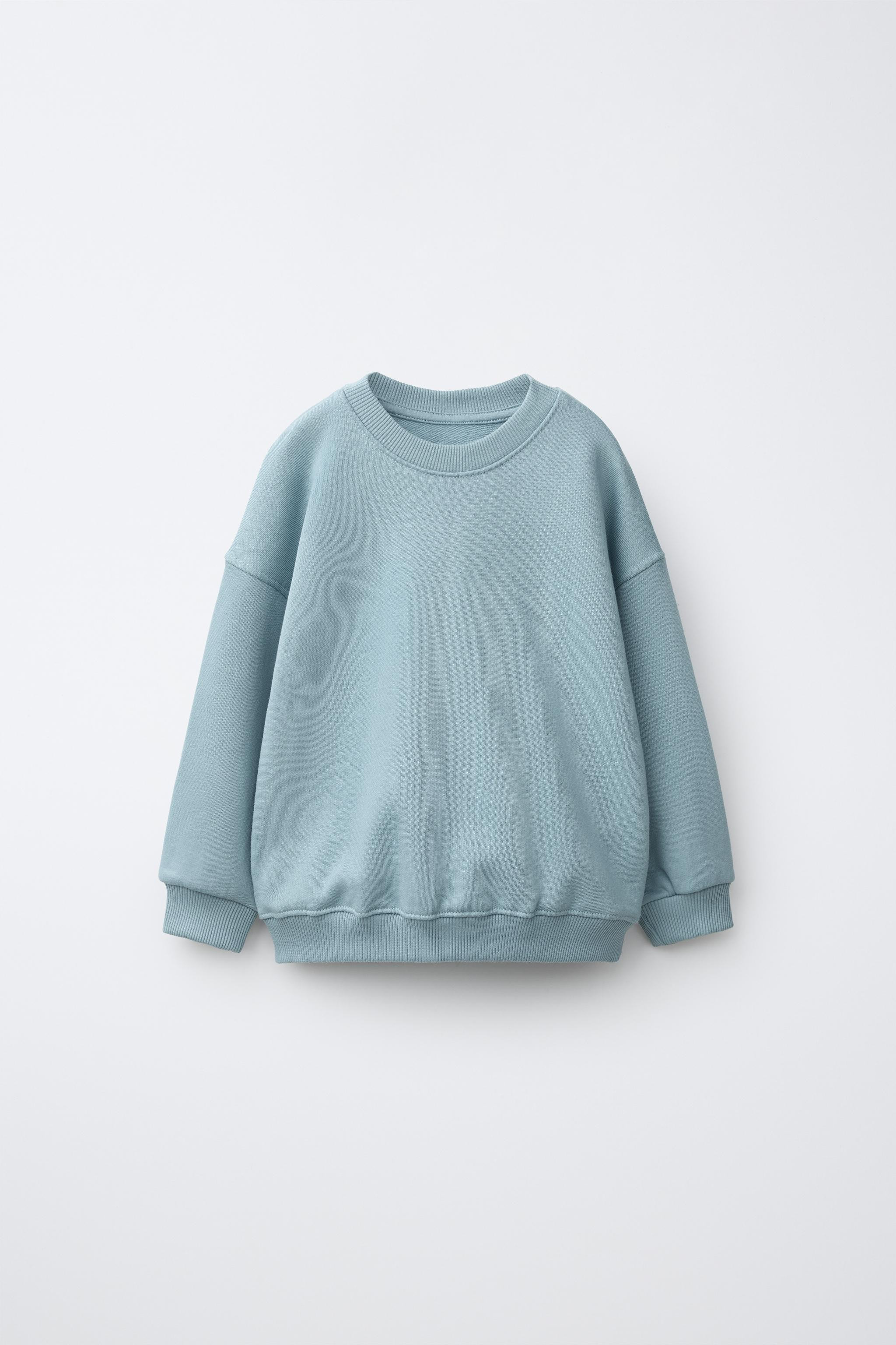 Plain sweatshirt with a round neck and long sleeves. Ribbed trim. Label appliqu\u00e9 at the side... | Zara US