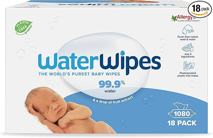 WaterWipes Plastic-Free Original Baby Wipes, 1080 Count (18 packs), 99.9% Water Based Wipes, Unsc... | Amazon (UK)