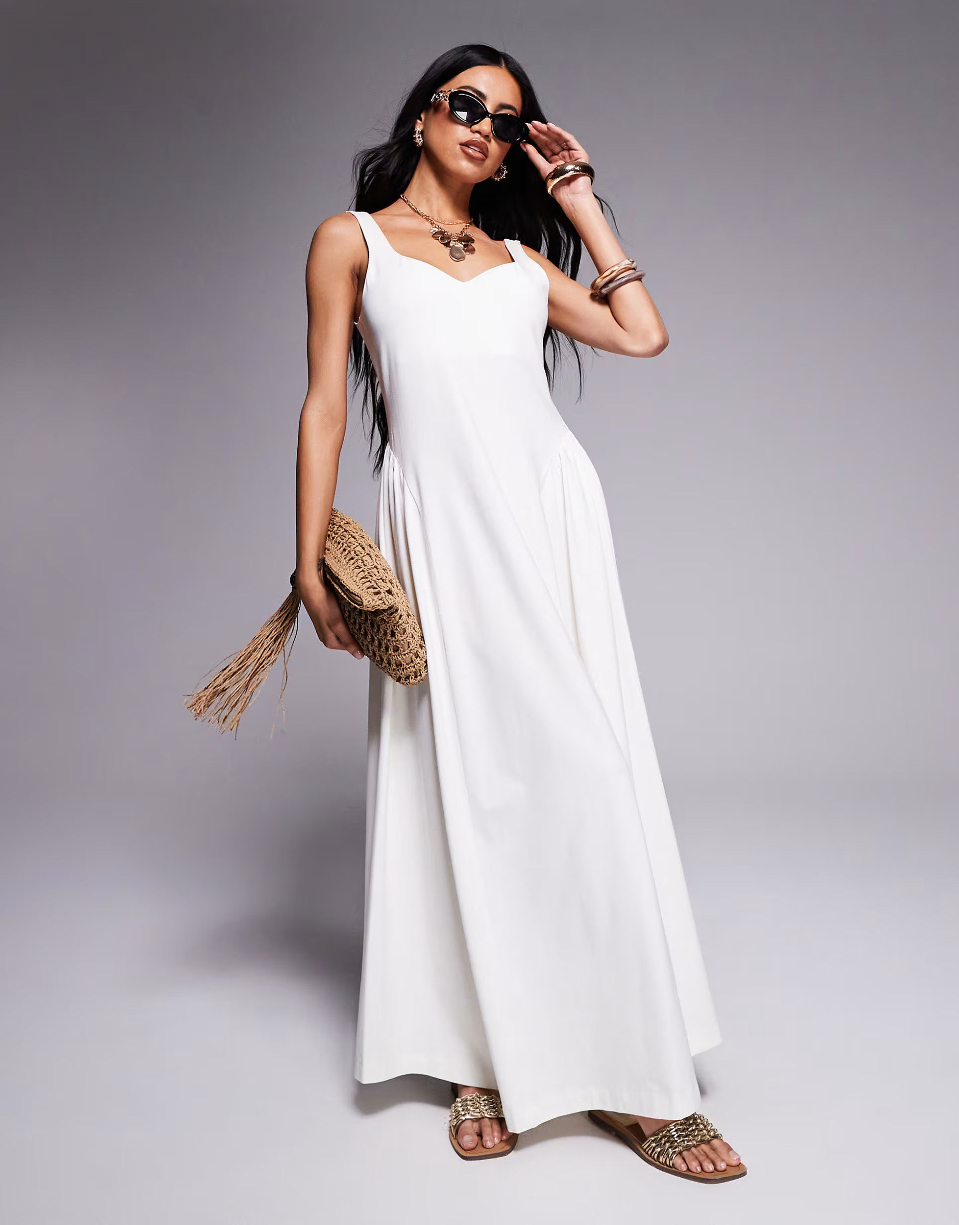 ASOS DESIGN summer maxi dress with full skirt in off white | ASOS | ASOS (Global)