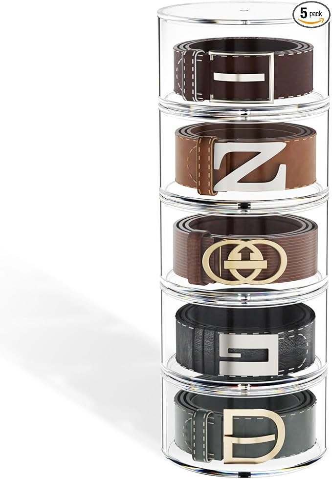 FEMELI Belt Organizer, Acrylic Belt Storage Holder for Closet & Drawer, 5-Layer Stackable Display... | Amazon (US)