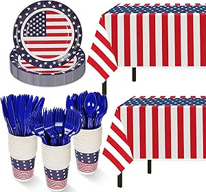 Childom Patriotic Party Supplies,152Pcs American Flag Themed Party Set,Patriotic Party Decoration... | Amazon (US)