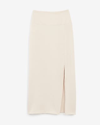 High Waisted Satin Front Slit Midi Skirt | Express