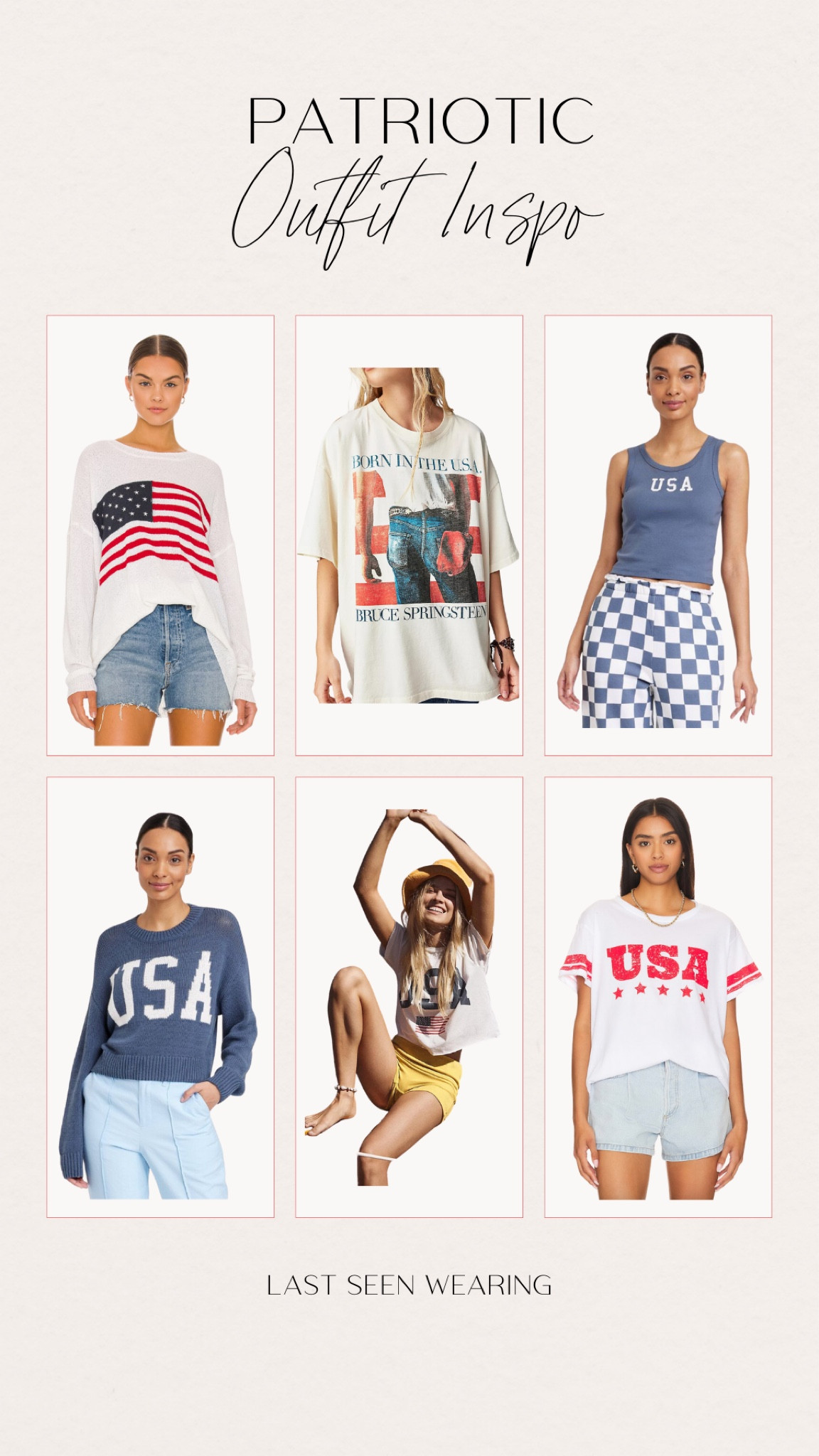 Patriotic outfit Inspo we are loving. 



#LTKunder100 #LTKstyletip #LTKFind