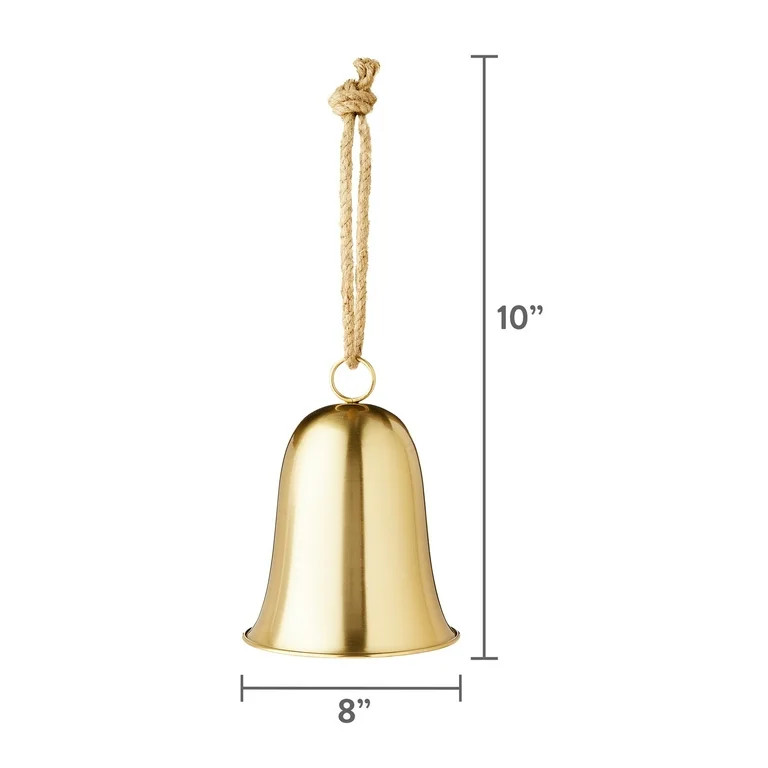 Gold Metal Hanging Bell with Natural Rope Christmas Decor, 8 in, by Holiday Time - Walmart.com | Walmart (US)