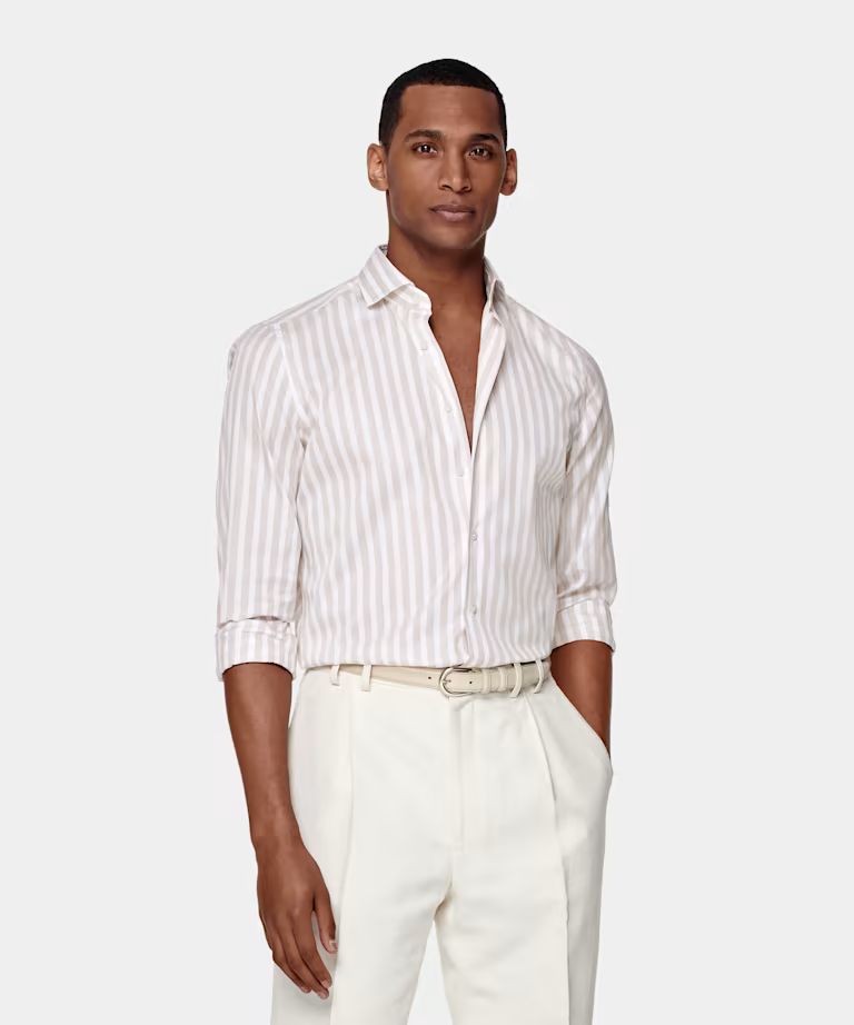 Light Brown Striped Poplin Extra Slim Fit Shirt | Suitsupply (US)