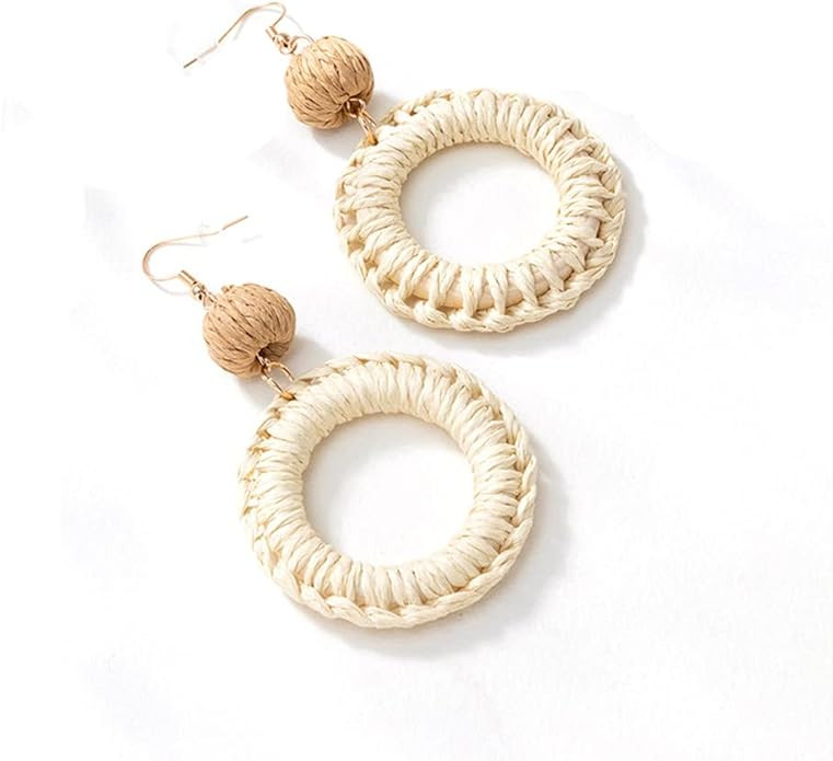 Boho Raffia Ball Long Earrings Multicolor Handmade Dangle Drop Earrings Bohemian Summer Beach Rat... | Amazon (US)