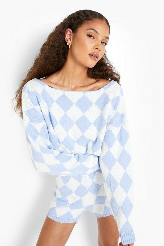 Argyle Check Knitted Short Two-Piece | Boohoo.com (US & CA)
