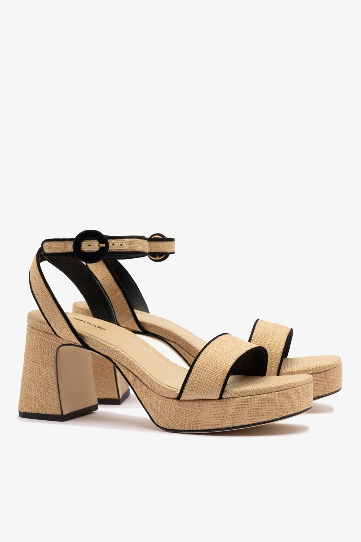 Dolly Low Sandal In Beige Raffia and Black Trimming | Larroude
