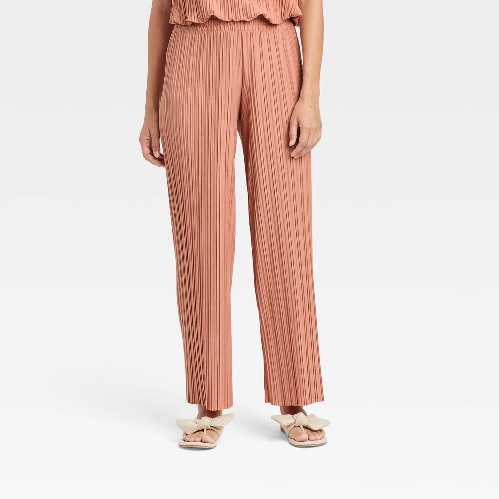 Women's High-Rise Wide Leg Knit Plisse Pull-On Pants - A New Day Blush XXL | Target