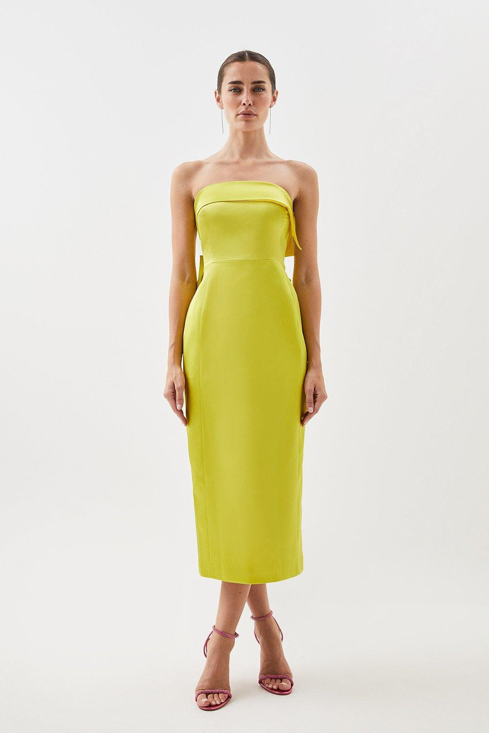 Italian Satin Bandeau Structured Bow Detail Midi Dress | Karen Millen US