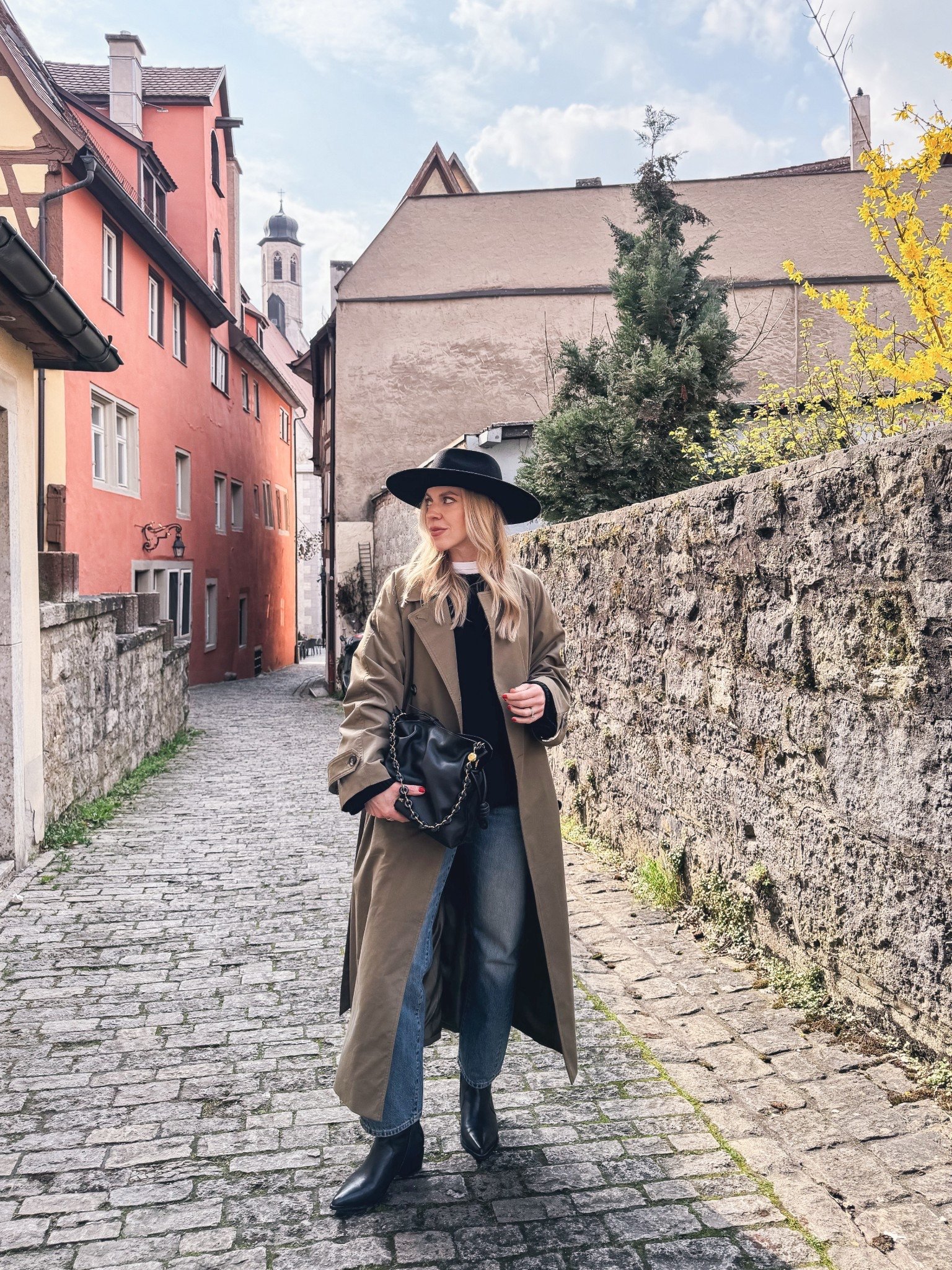 Spring outfit with olive green trench coat, @Janessa Leone black wool hat, @Zara cropped straight leg jeans, Loewe Flamenco pouch handbag

#LTKSaleAlert #LTKOver40 #LTKTravel