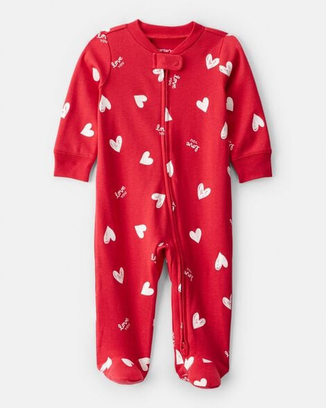 Carter's Baby Valentine's Day Heart 100% Cotton Snug Fit 2-Way Zip Sleep & Play Pajamas - Red PRE Red | Carter's Inc