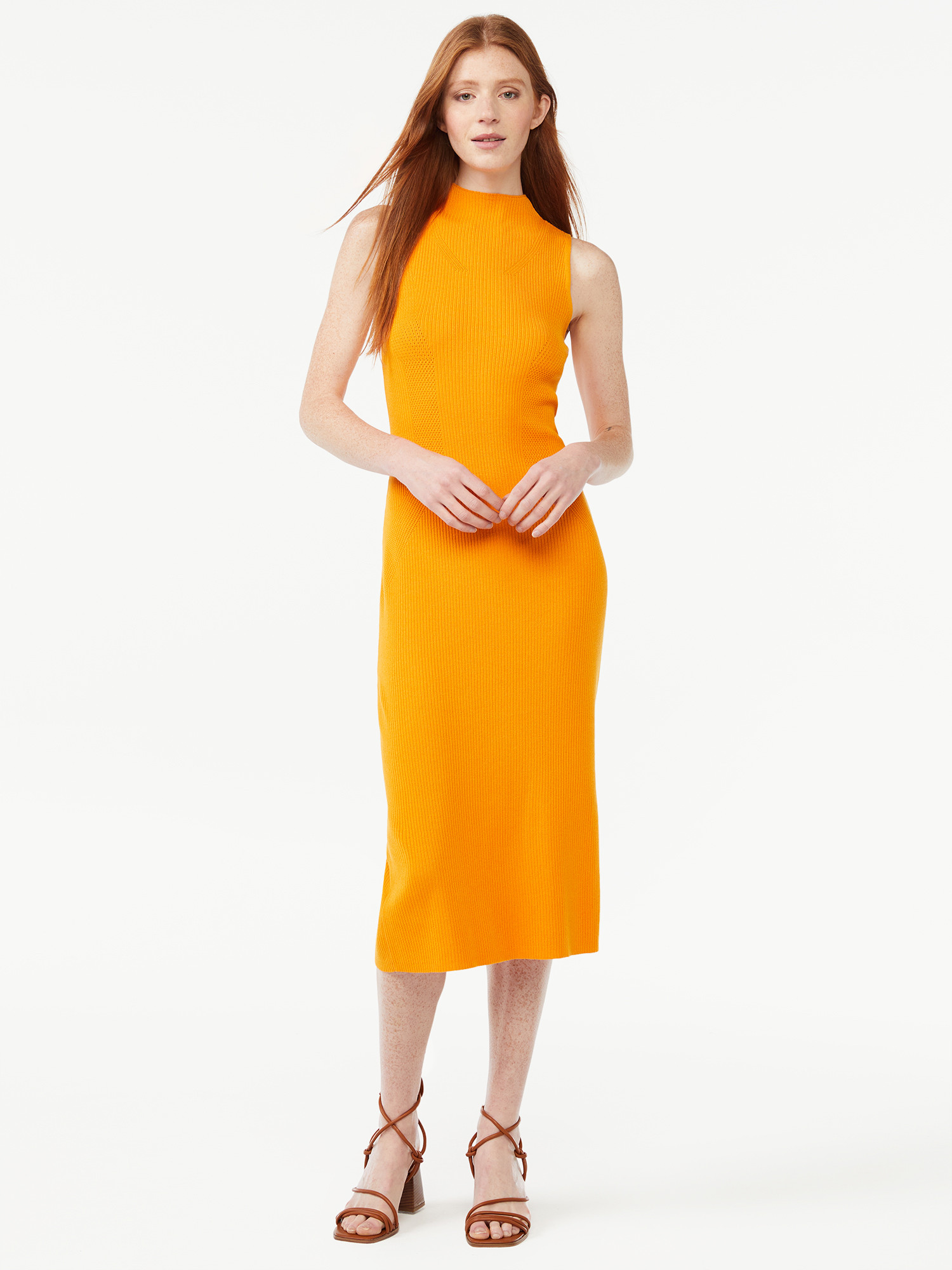 Free Assembly Women's Mock Neck Midi Sweater Dress with Side Slit - Walmart.com | Walmart (US)