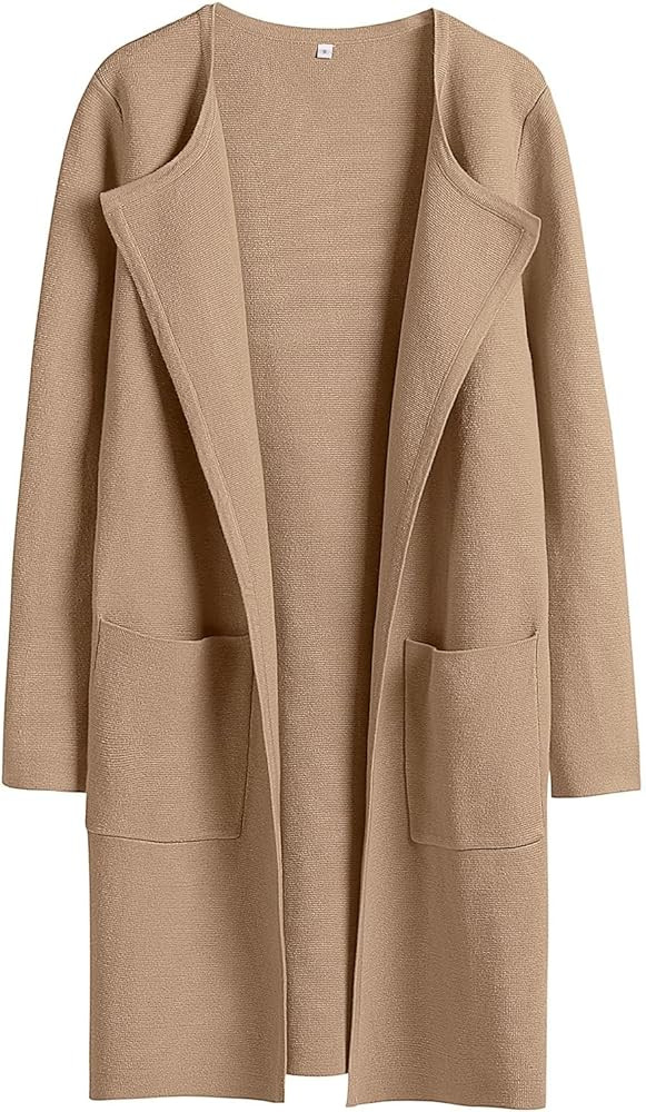 Prinbara Women's Open Front Knit Cardigan Long Sleeve Lapel Casual Solid Classy Sweater Jacket Tr... | Amazon (US)