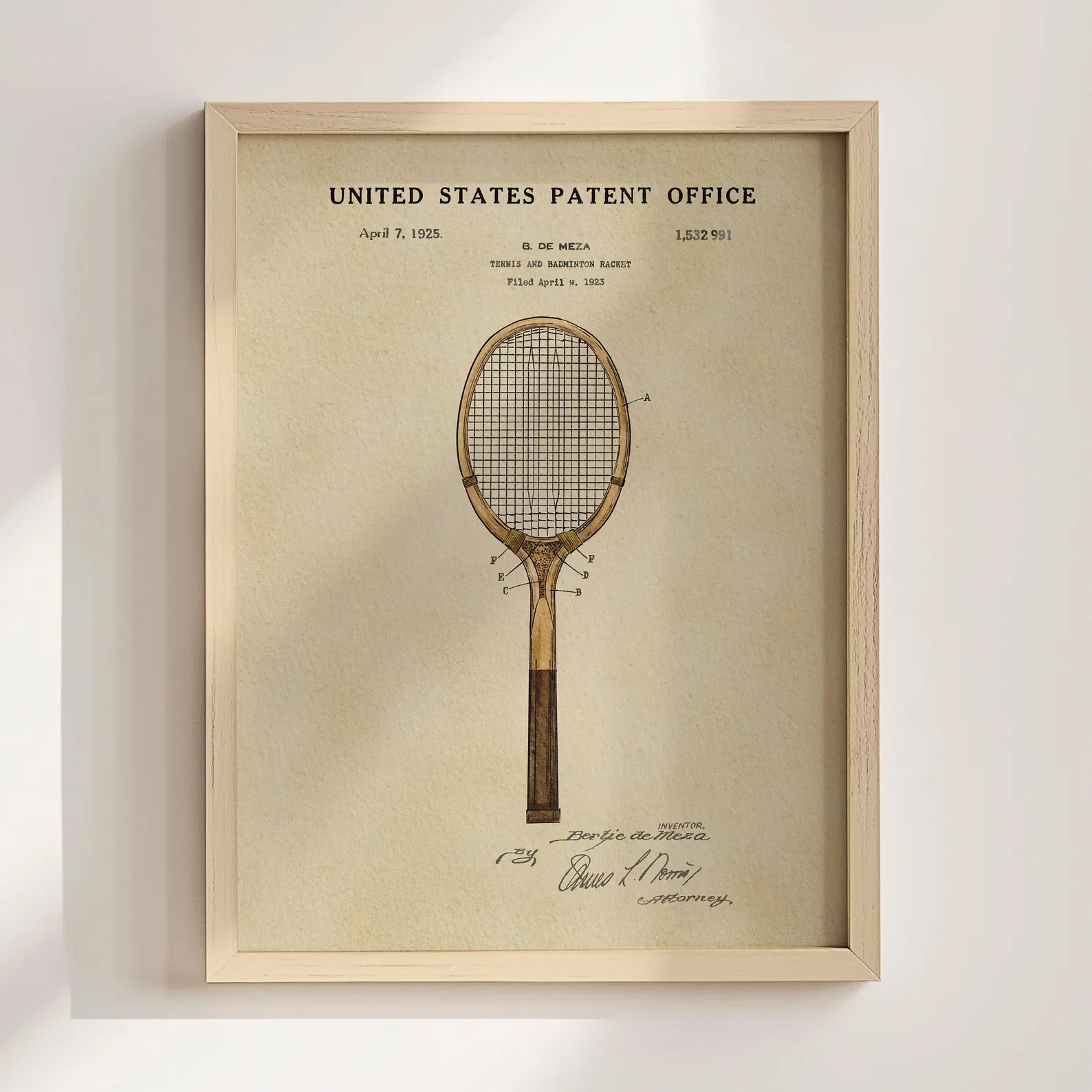 Tennis Racket Patent Print (1925) | Etsy (US)