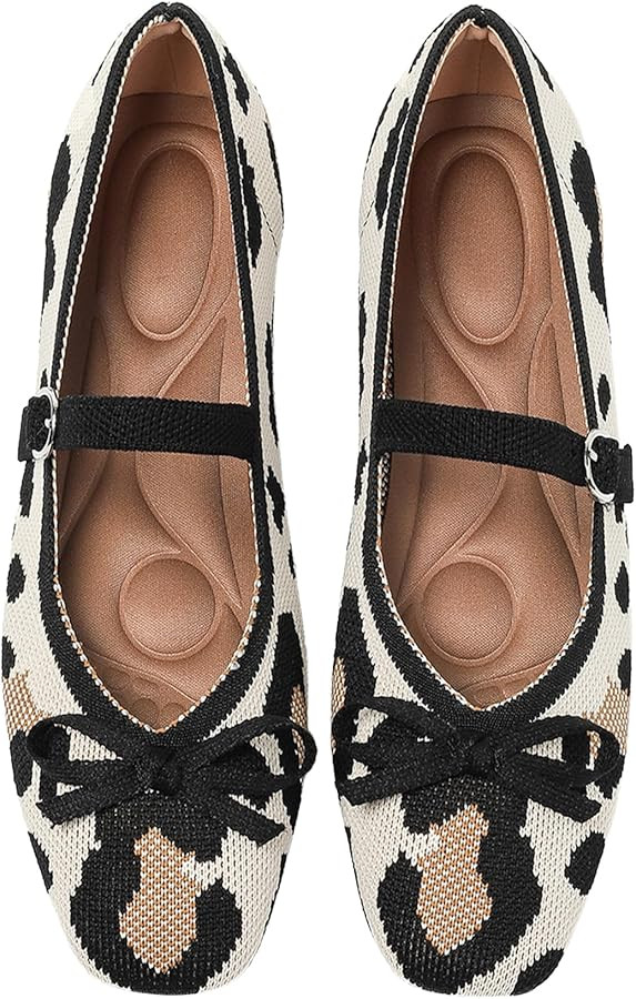 Knit Flats for Women Square Toe Flats Casual Ballet Flats with Ankle Strap,Washable Comfortable D... | Amazon (US)