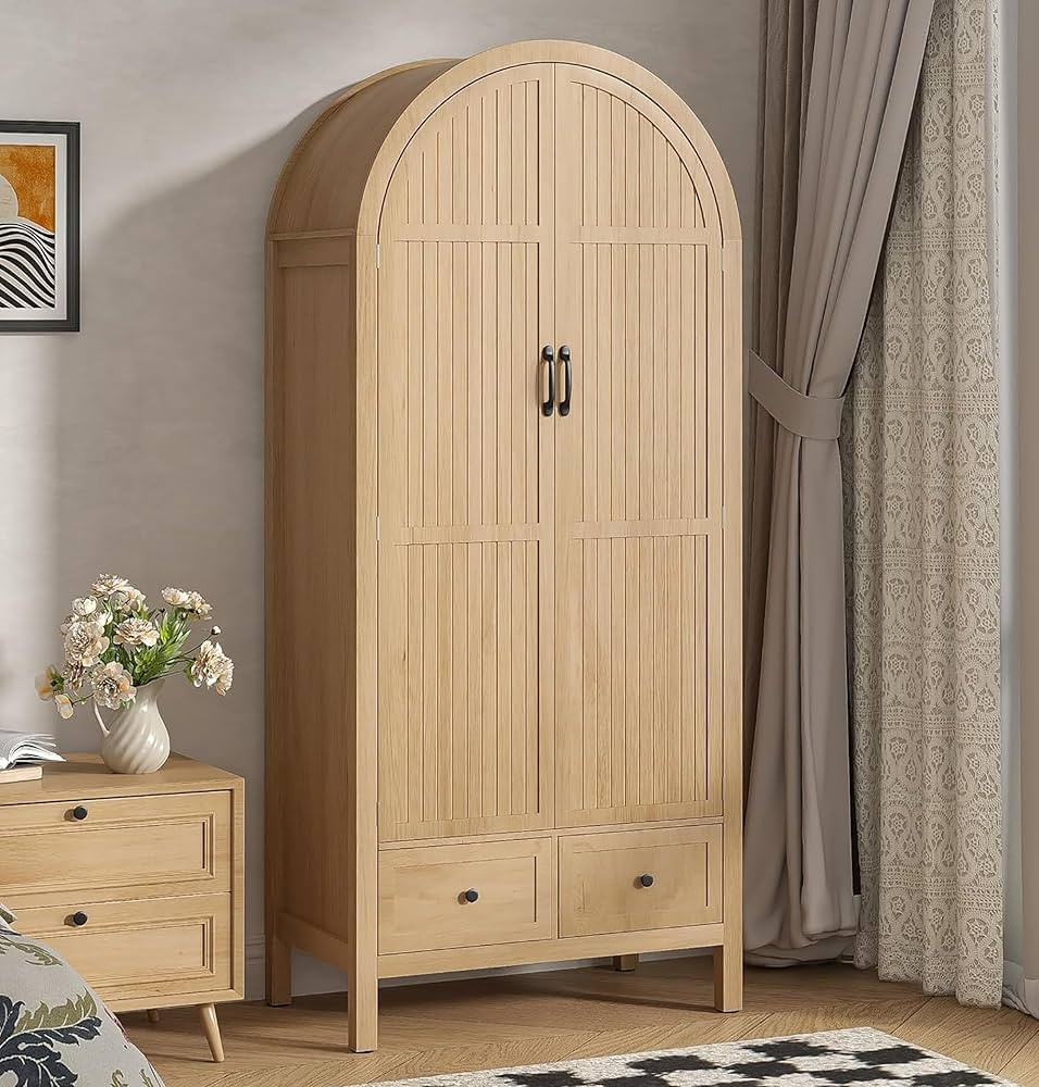 Wardrobe Closet, Armoire Wardrobe Closet with Drawers and 2 Arched Fluted Doors, 70.87‘’ Tall... | Amazon (US)