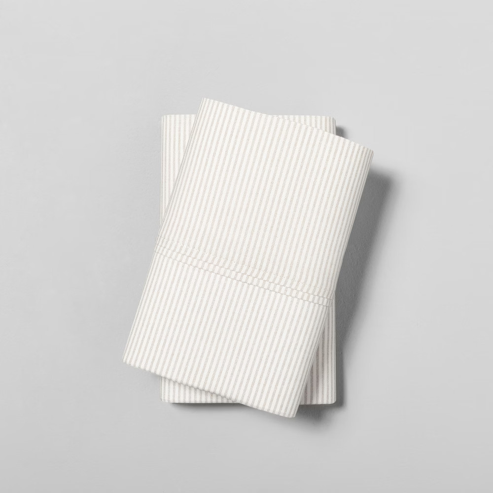 2pk Microstripe Printed Organic Pillowcase Set Sour Cream/ - Hearth & Hand™ with Magnolia | Target