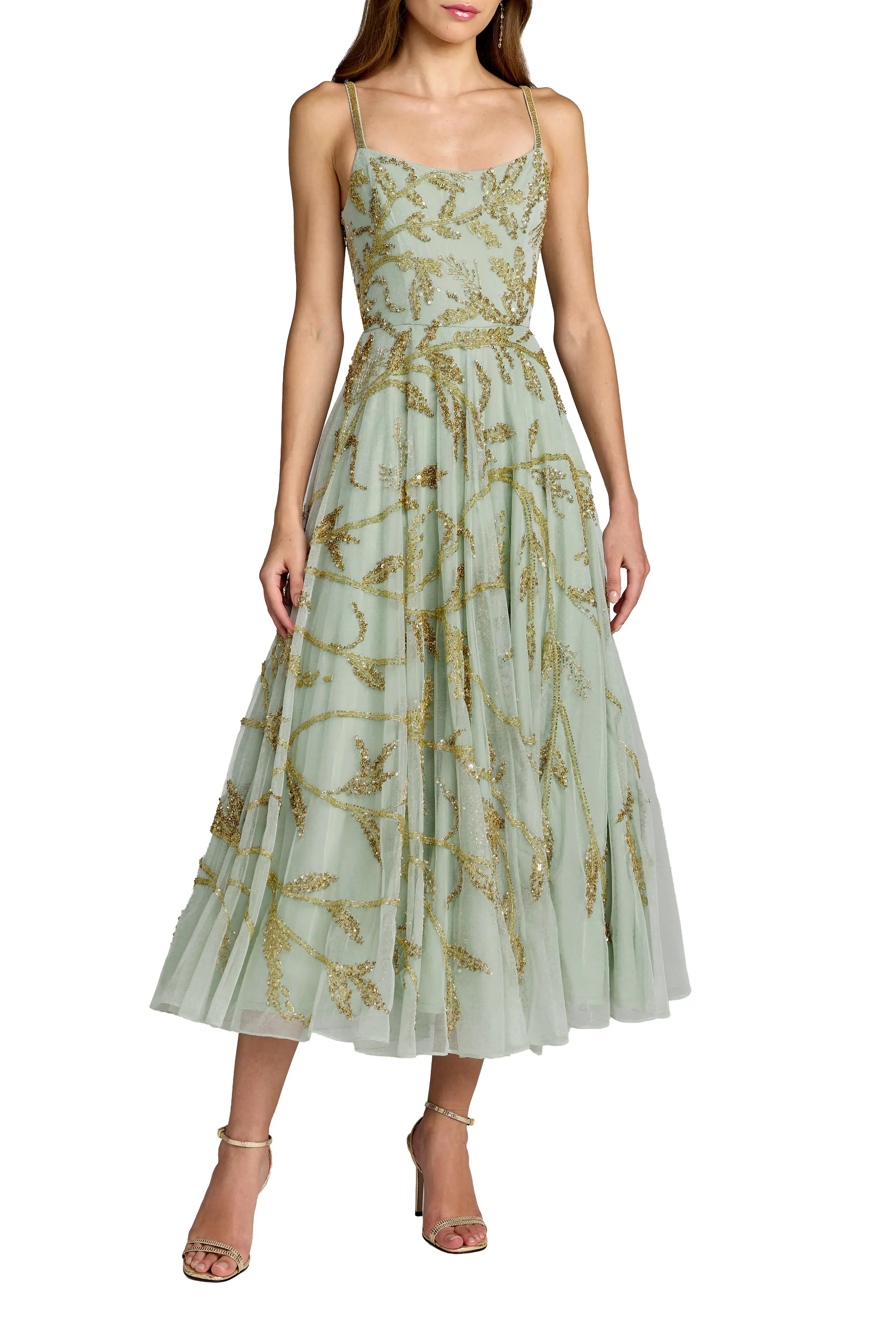 Spaghetti Strap Floral Hand Beaded Midi Dress (Women) | Nordstrom | Nordstrom