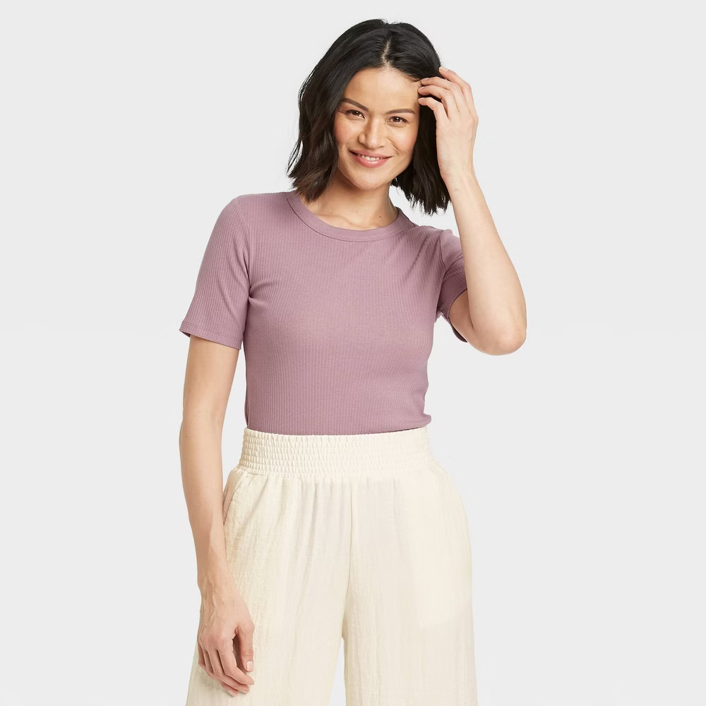 Women's Short Seeve Rib T-Shirt - A New Day™ Purpe | Target
