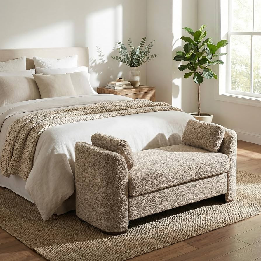 Christopher Knight Home Katir Boucle Upholstered Ottoman Bench with Pillow, Wooden Bedroom End of... | Amazon (US)