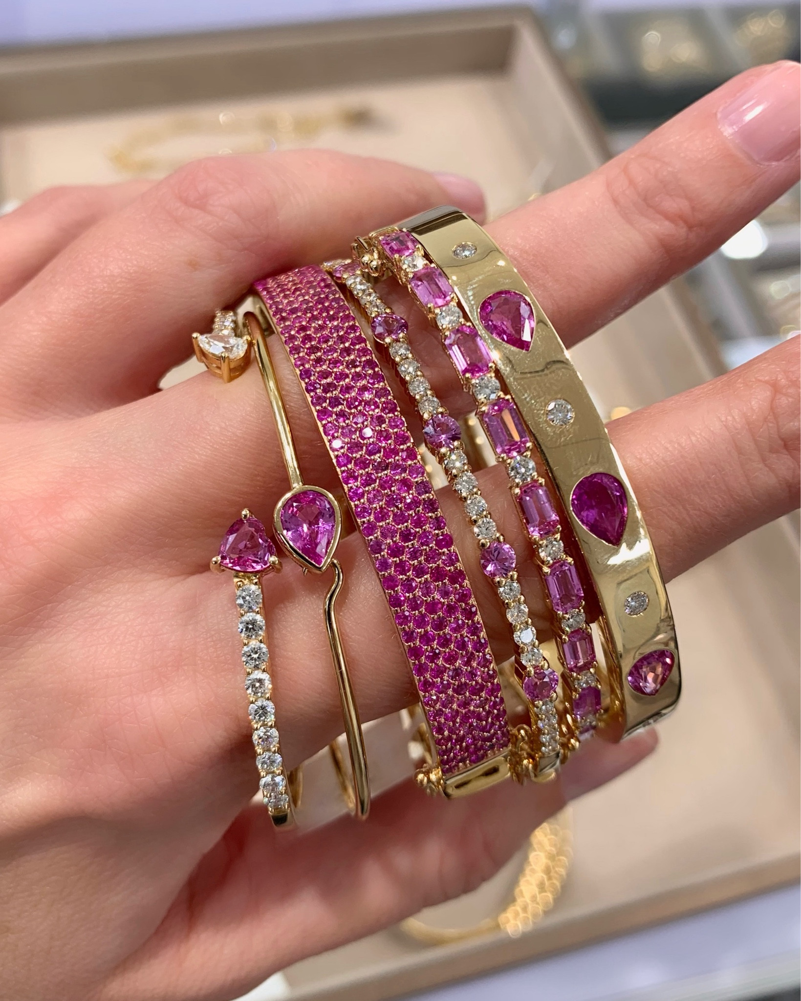 The Saks Fifth Avenue jewelry collection is 30% off right now. These are some of my favorite bangles in 14k yellow gold with diamonds and pink sapphires. 

Gold jewelry
Bracelet stack
Fine jewelry
#sakspartner
#saksteam#LTKSummerSales 

#LTKStyleTip #LTKHoliday #LTKSaleAlert