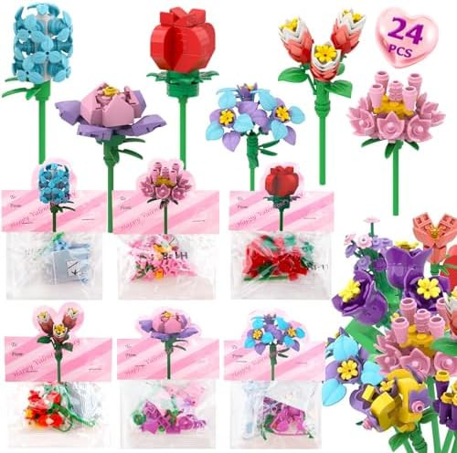 Valentines Day Gifts for Kids - 24 Pack Prepacked Valentine's Day Cards with Flower Building Bloc... | Amazon (US)