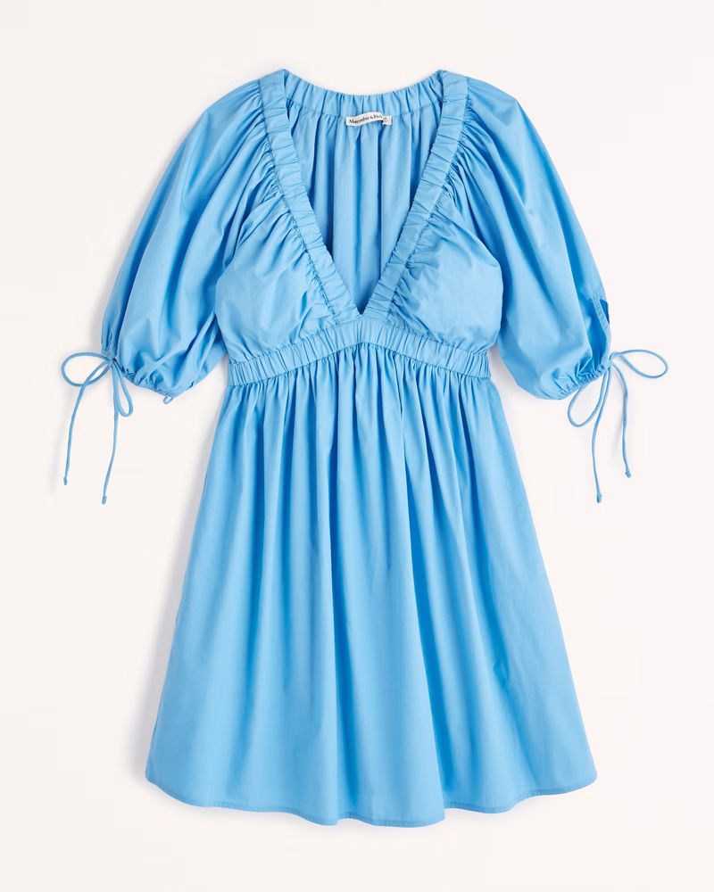 Poplin Puff Sleeve Babydoll Mini Dress | Abercrombie & Fitch (US)