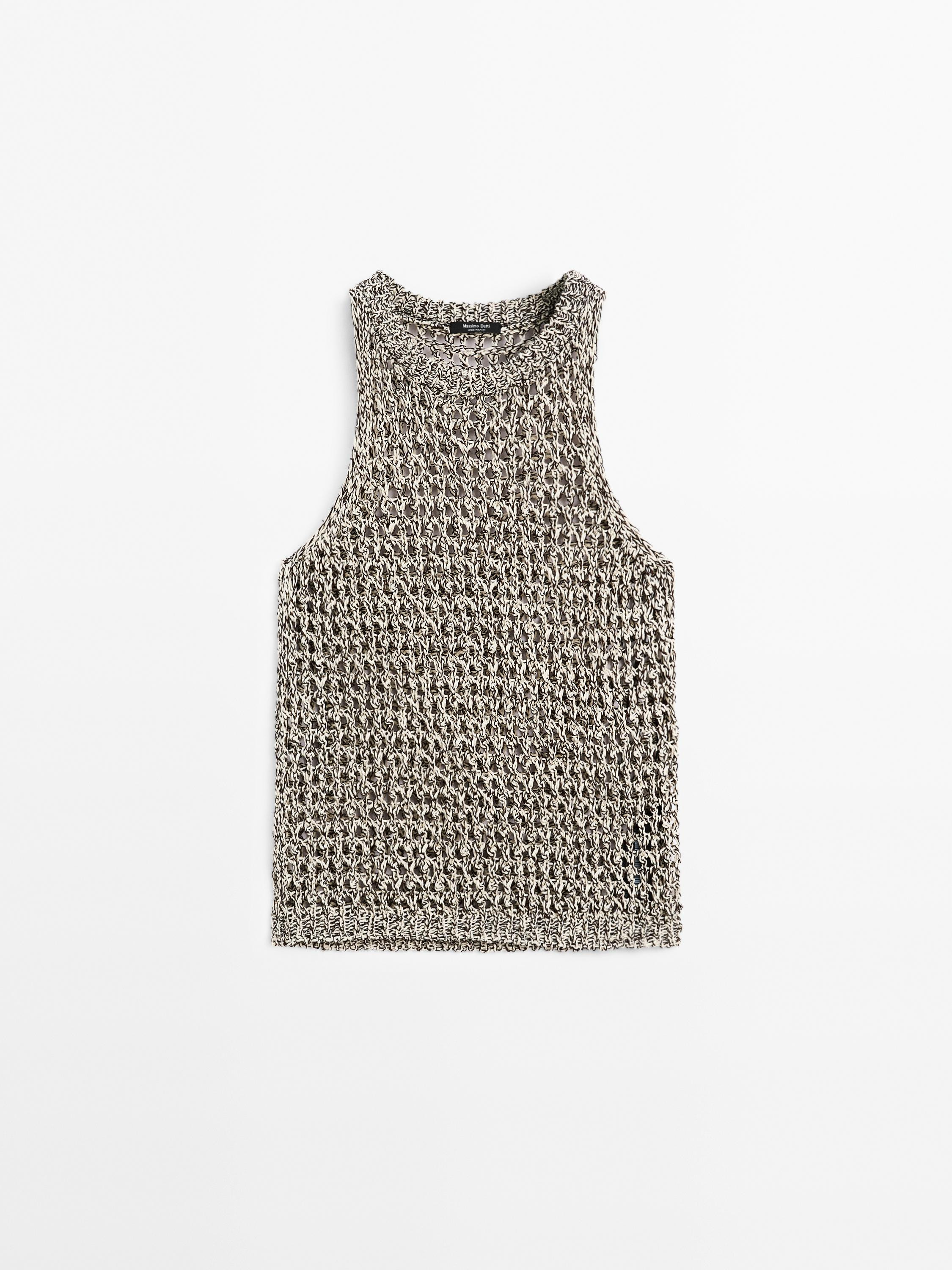 Openwork cotton blend halter top | Massimo Dutti US