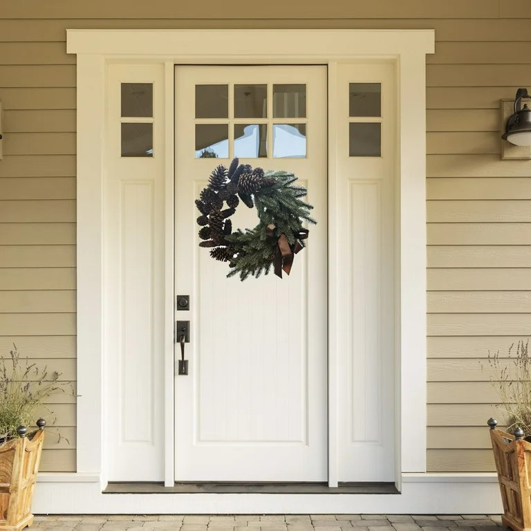 Holiday Time Natural Pinecones & Artificial Green Pine Decorative Wreath, 20" x 20" | Walmart (US)