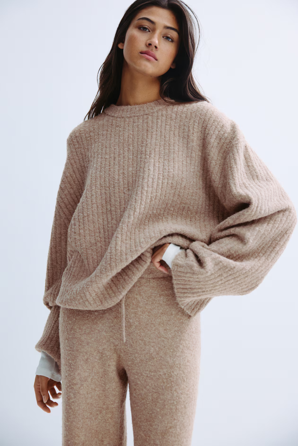 Rib-knit wool-blend jumper - Dark beige - Ladies | H&M GB | H&M (UK, MY, IN, SG, PH, TW, HK)