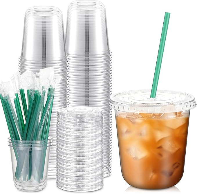 Baderke 50 Sets Clear Plastic Cups with Lids and Straws Disposable Plastic Iced Coffee Cups for C... | Amazon (US)