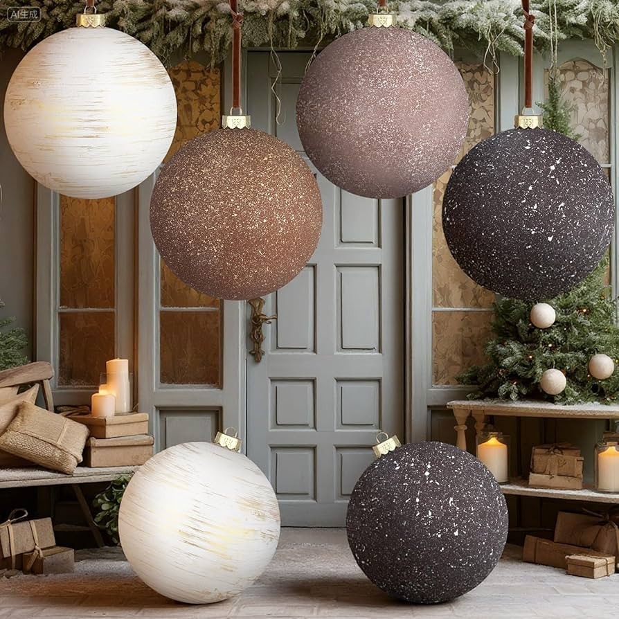 Tigeen 4 Pcs 6" Large Vintage Christmas Ball Ornaments Extra Large Velvet Neutral Rustic Brown Ha... | Amazon (US)