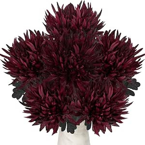 Hollyone 6Pcs Artificial Mums for Outdoors Burgundy Fall Flowers Fall Mums Decor Large Chrysanthe... | Amazon (US)