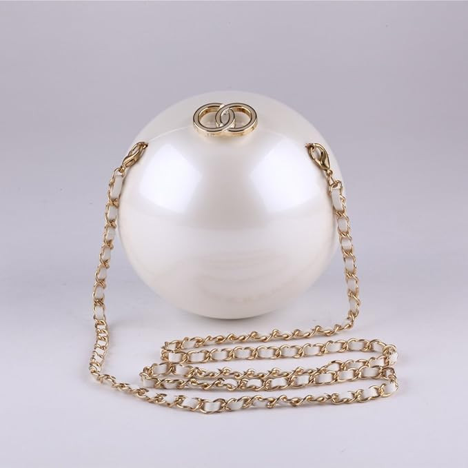 Women's Girls Mini Pearl Evening Bag Round Solid Chain Ball Crossbody Shouder Bag White | Amazon (US)