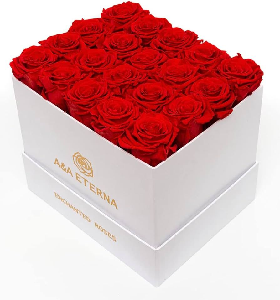 A&A ETERNA - ENCHANTED ROSES 20 Red Roses Preserved in a White Square Box - 100% Real Rose for He... | Amazon (US)