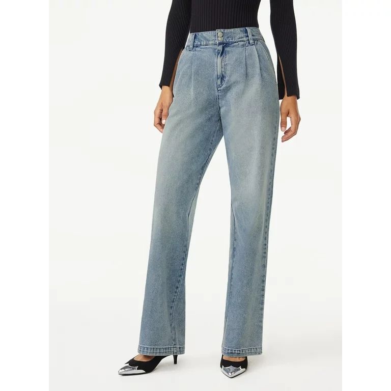 Scoop Women's Wide Leg High Rise Pleated Jeans, Sizes 0-18 | Walmart (US)
