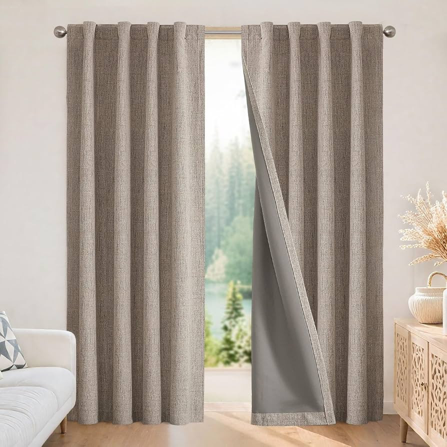 Joydeco Blackout Curtains for Bedroom - Natural Linen Curtains 37 X 90 inch, Thermal Insulated 10... | Amazon (US)