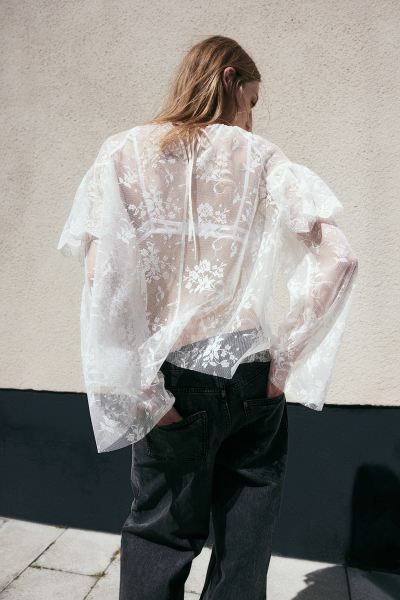 Flounce-Trimmed Lace Blouse | H&M (US + CA)