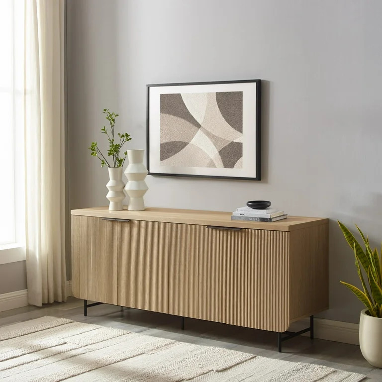 Walker Edison 69” Scandinavian 4-Door Reeded-Front Sideboard, Coastal Oak/Black | Walmart (US)