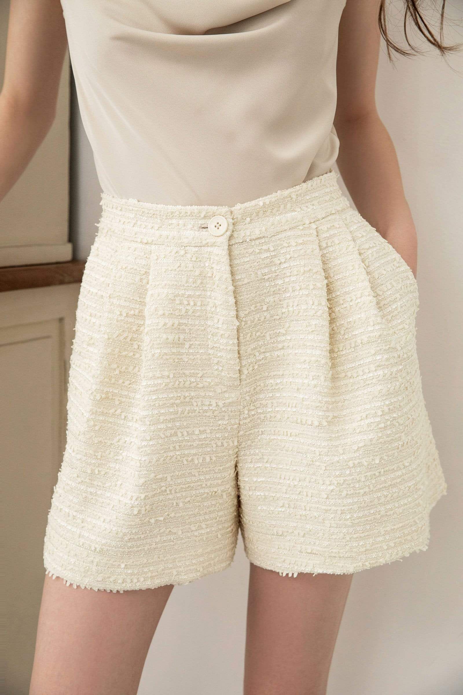 Eden Ivory Tweed Shorts | J.ING