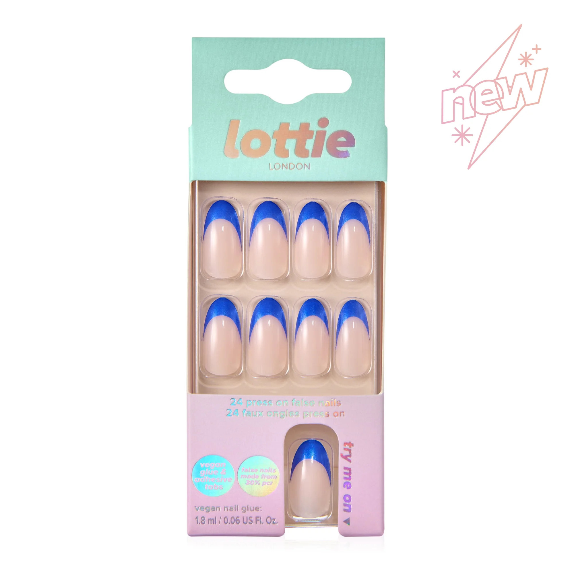 Lottie London Stay Press'd, Press on Nail Set, Blue Tips Almond Shape, Chromatic Blues, 24 Nails ... | Walmart (US)