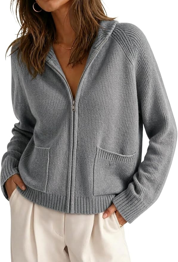 Cicy Bell Womens Zip Up Cardigans Long Sleeve Chunky Knit Fall Sweater Coat | Amazon (US)